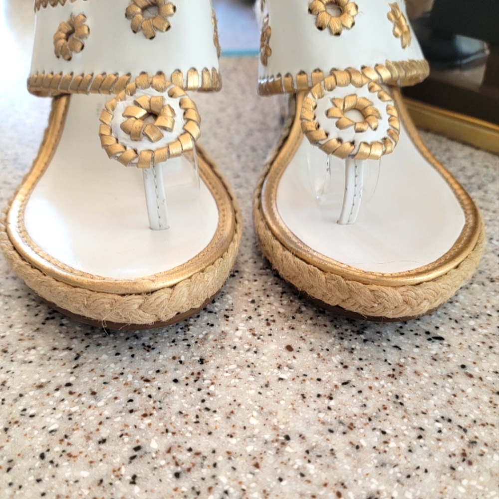 JACK ROGERS White Leather Wedge Sandals 10 - Picture 3 of 9